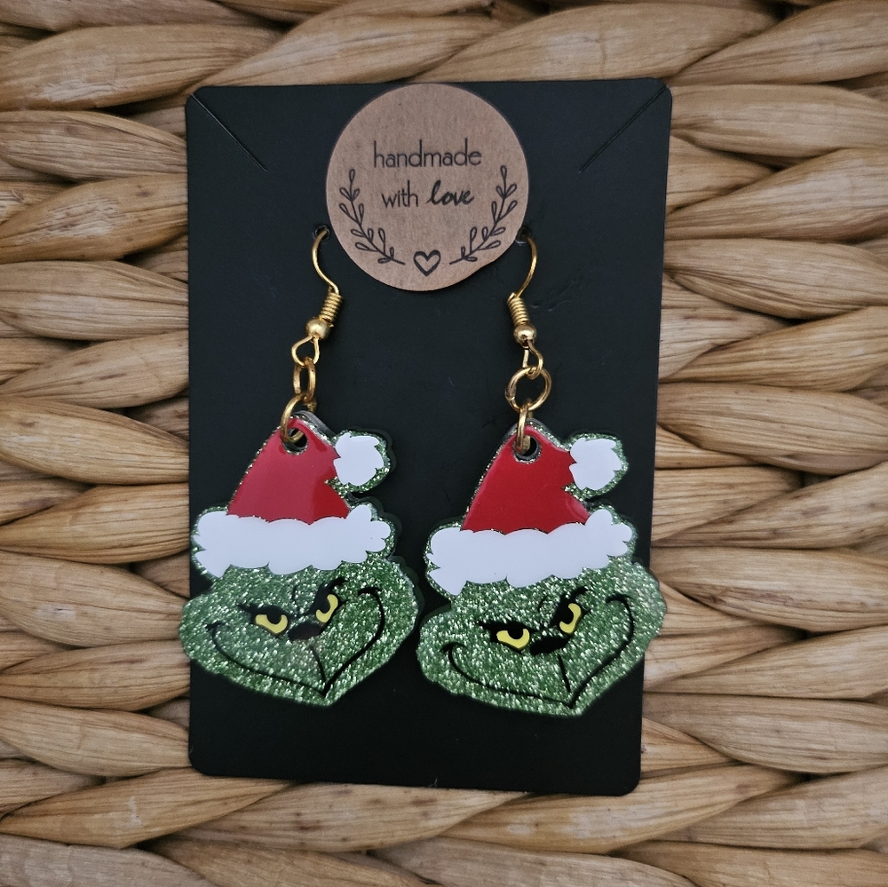 Grinch Grinchmas Handmade Red And Green Santa Earrings